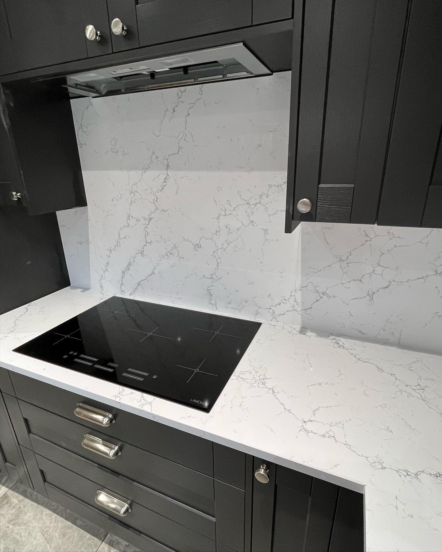 Enigma Quartz worktop installation by NC Worksurfaces